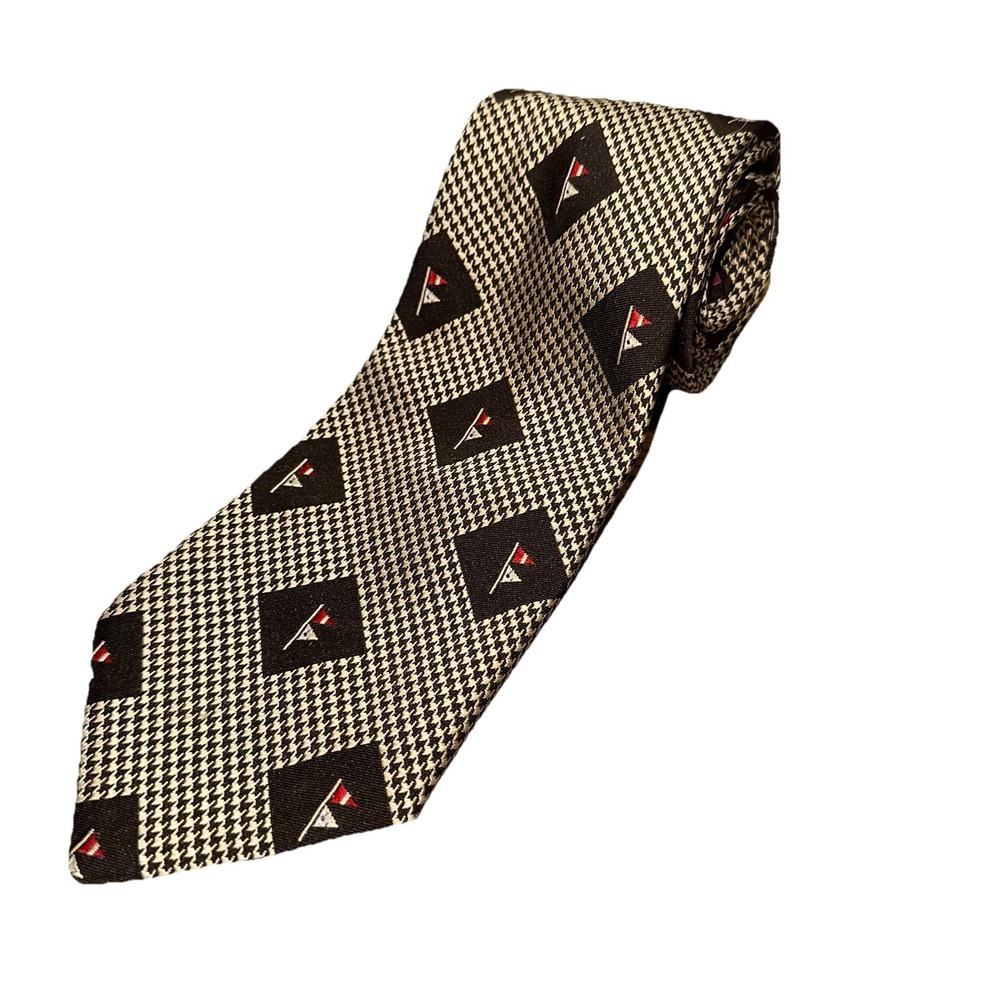 Vintage 70's JCPenney Golf Neck Tie‎ Classic Brown Houndstooth Polyester 4"